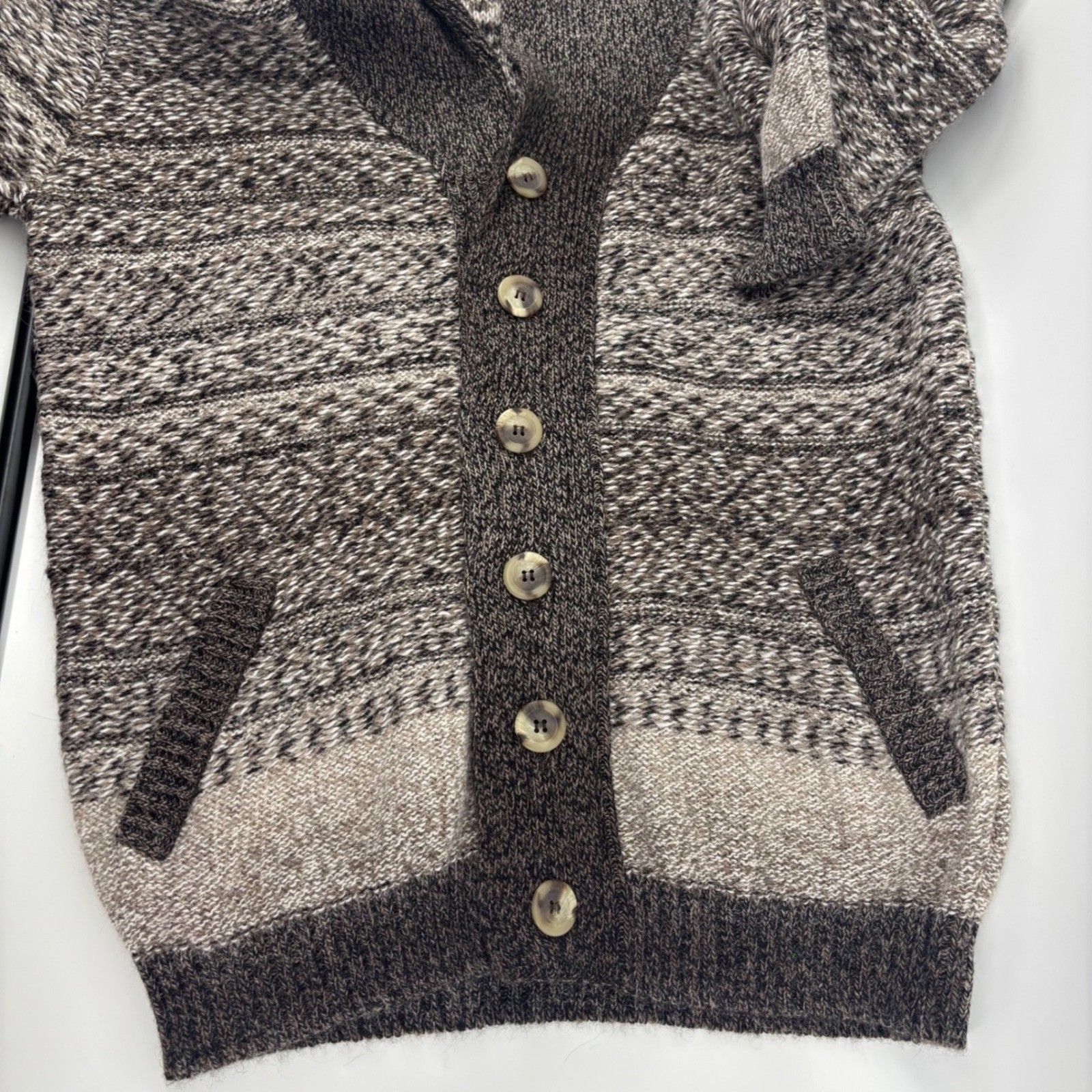 Kuna Kiosko Cardigan Mens M Brown 100% Baby Alpaca Shawl Collar Nwt Cardigan — image 7 of 8